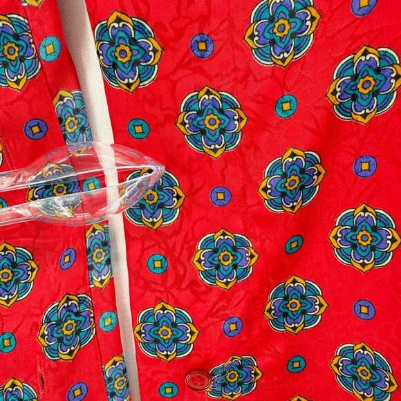 Vintage 1980s Satin Jacquard Printed Button Front Shirt Women 16 XL Red Brocade - Picture 4 of 10